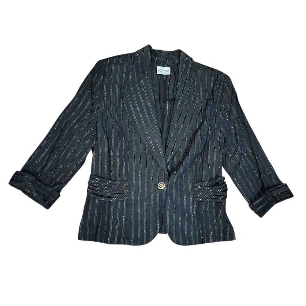 Dress Savvy New York Black Gold Metallic Pinstripe Cropped Blazer Women M